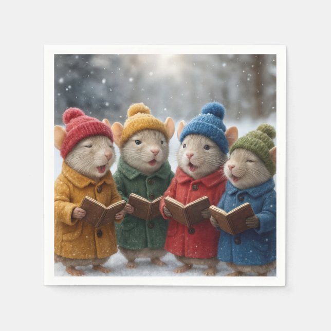 Guardanapo De Papel Ratos de Natal Cantando na Neve (Frente)