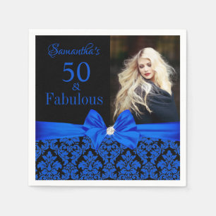 Guardanapo De Papel Real Blue Black Floral Damask 50th Birthday Foto