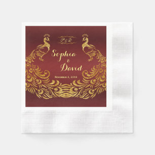 Guardanapo De Papel Real Burgundy Dourada Casamento Peacock