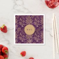 Real Damask Dourado Roxo Monograma
