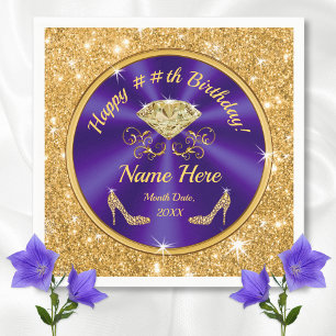 Guardanapo De Papel Real Roxo, Dourado, Aniversário Napkins Personaliz