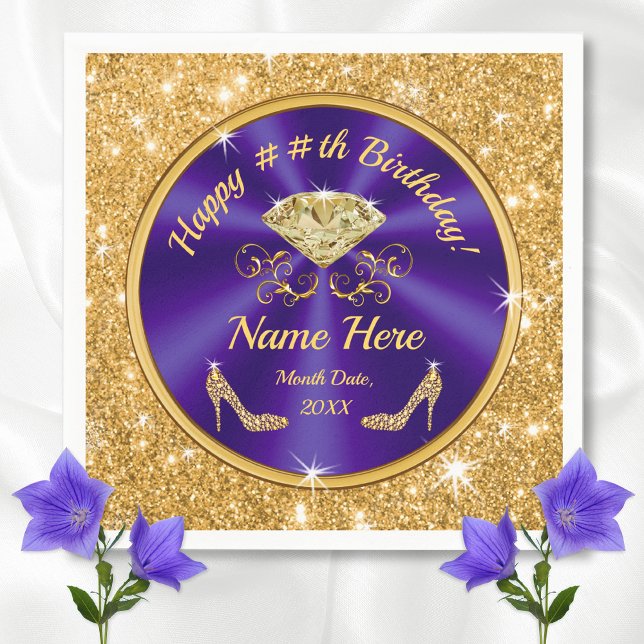 Guardanapo De Papel Real Roxo, Dourado, Aniversário Napkins Personaliz (Purple and Gold Birthday Theme. Gorgeous, Purple Birthday Napkins, 3 sizes. Birthday Party Napkins.)