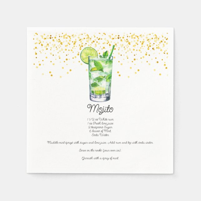 Guardanapo De Papel Receita de Bebida Personalizada de Mojito de Cano (Frente)