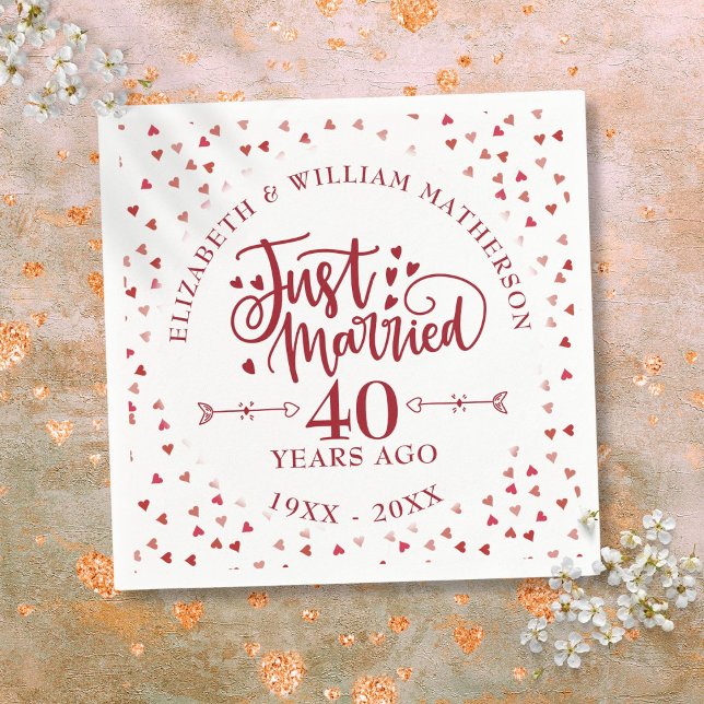 Guardanapo De Papel Recem casados 40º Aniversário de Casamento (Just Married 40th Wedding Anniversary Napkins)