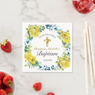 Guardanapo De Papel Recepção bonito de Batismo Dourado Floral Amarelo