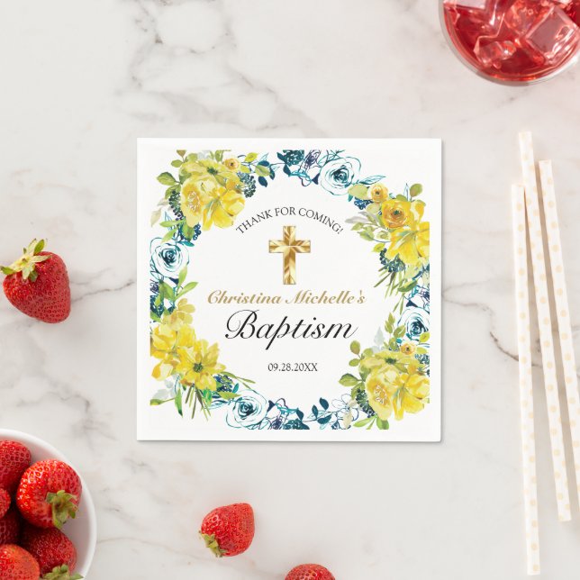 Guardanapo De Papel Recepção bonito de Batismo Dourado Floral Amarelo (Insitu)