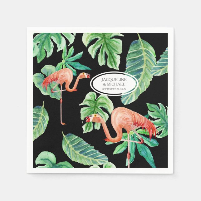 Guardanapo De Papel Recepção de casamento Aquarela Rosa Flamingo Folha (Frente)