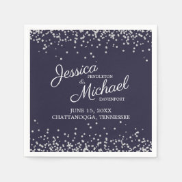 Guardanapo De Papel Recepção de Casamento Brilho Azul Marinho Prata Br