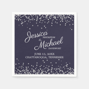 Guardanapo De Papel Recepção de Casamento Brilho Azul Marinho Prata Br