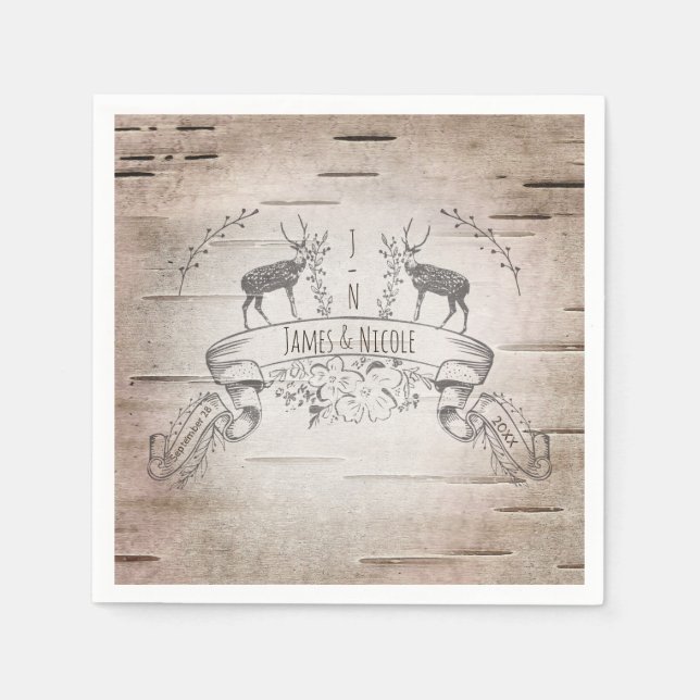 Guardanapo De Papel Recepção de Casamento com Cervo Rústico e Galhos d (Frente)
