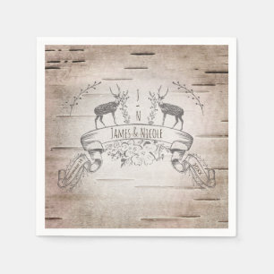 Guardanapo De Papel Recepção de Casamento com Veado Rústico e Galhos d