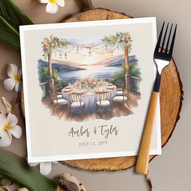 Guardanapo De Papel Recepção de casamento de Luzes Russas de Praia Sun (Wedding napkins from the Sunset Beach Wedding Collection by Darling & May)