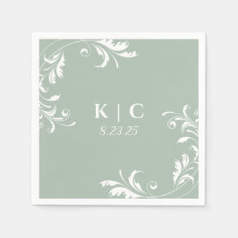 Guardanapo De Papel Recepção de Casamento Elegante em Verde Sálvia