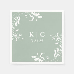 Guardanapo De Papel Recepção de Casamento Elegante em Verde Sálvia