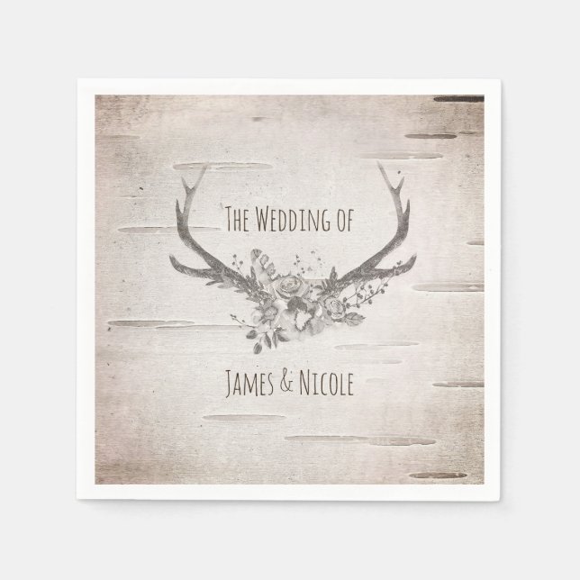 Guardanapo De Papel Recepção de Casamento Vintage com Galhadas de Vead (Frente)