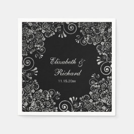 Guardanapo De Papel Recepção Floral Wedding Silver e Black