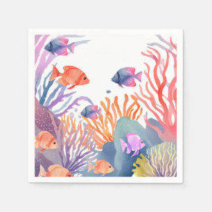 Guardanapo De Papel Recife de Coral Peixes Coloridos à Aguarela Ocea