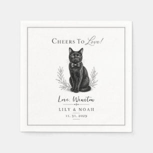 Guardanapo De Papel Recordo de casamento de gato preto personalizado e