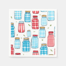 Guardanapo De Papel Red and Blue Gingham Mason Jar Pattern