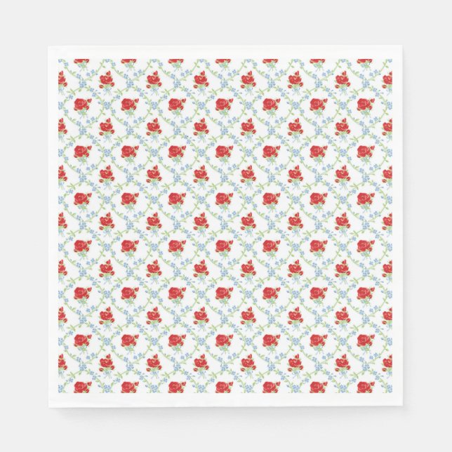 Guardanapo De Papel Red and Blue Vintage Fancy Floral Party Dessert (Frente)