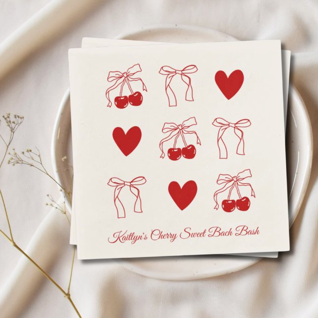 Guardanapo De Papel Red Arco Cherry Sweet Festa de solteira Napkins (Red Bow Cherry Sweet Bachelorette Party Napkins
)