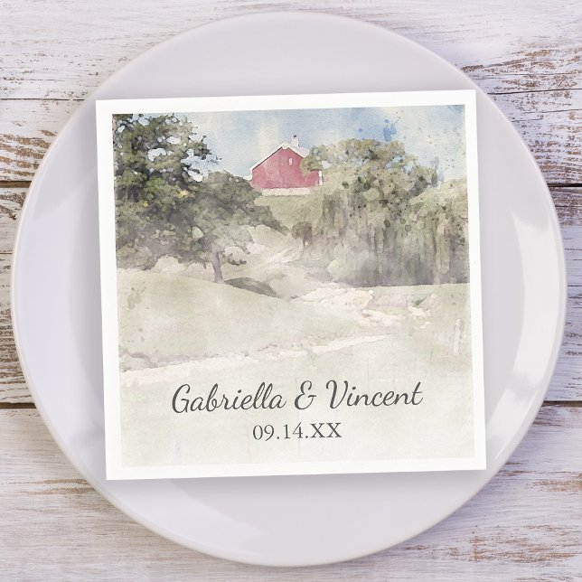 Guardanapo De Papel Red Barn no Casamento da Fazenda de Hillside Count (Criador carregado)