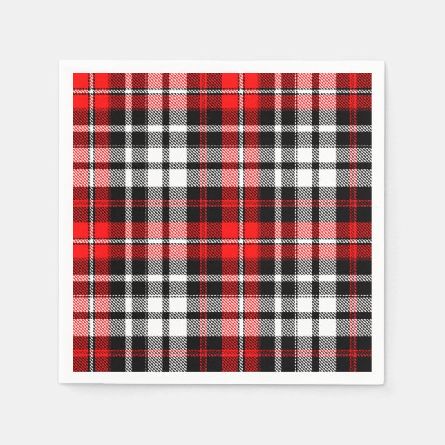 Guardanapo De Papel Red Black White Plaid Tartan Pattern Design  (Frente)