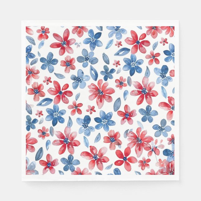 Guardanapo De Papel Red Blue 4 de julho Floral Napkin (Frente)