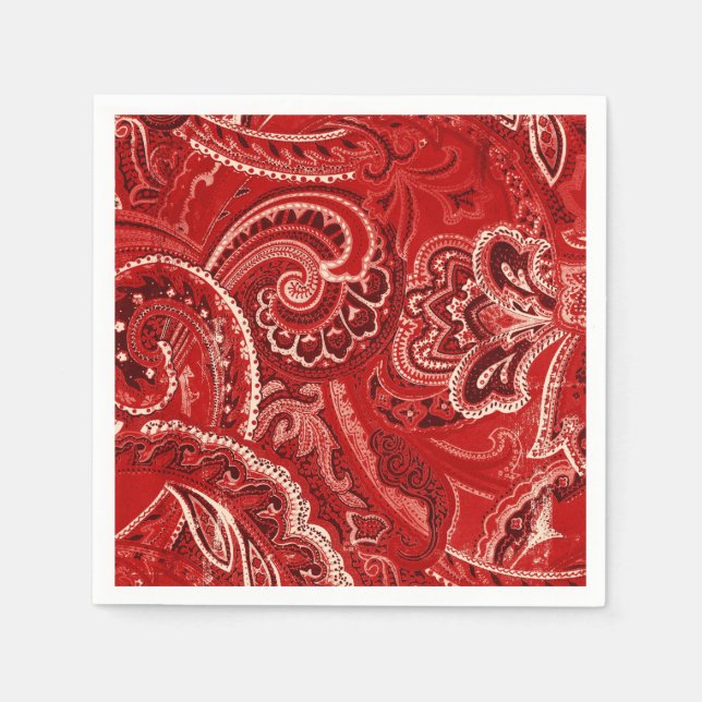 Guardanapo De Papel Red Boho Chic Retro Hippy Paisley Bandanna (Frente)