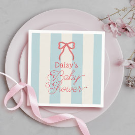 Guardanapo De Papel Red Bow & Blue Stripes Baby Shower
