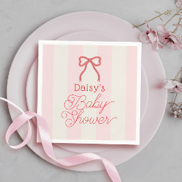 Guardanapo De Papel Red Bow & Pink Stripes Baby Shower