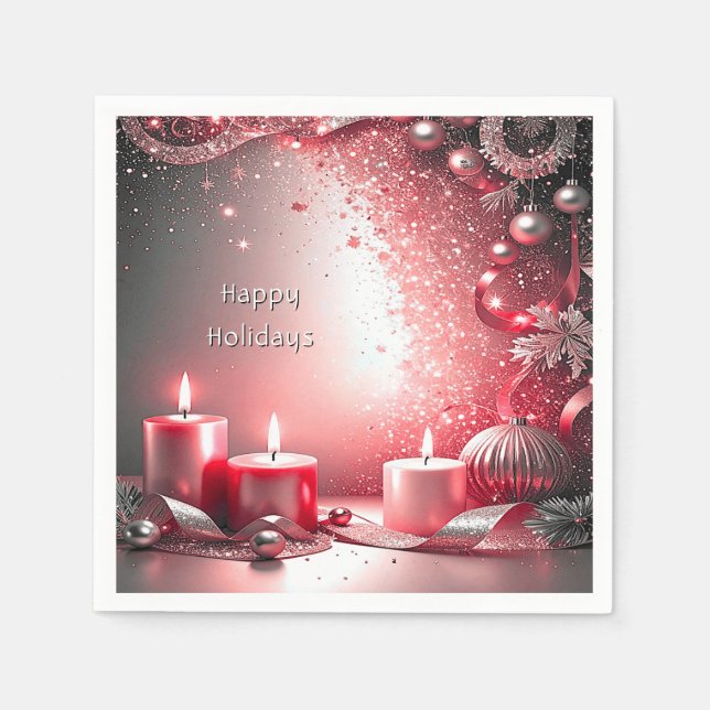Guardanapo De Papel Red Candles Decorative Christmas Holiday Napkin (Frente)