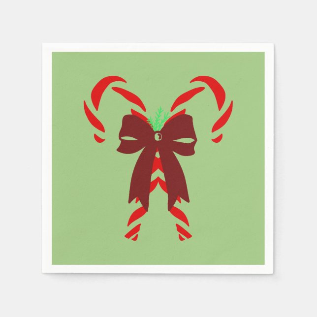 Guardanapo De Papel Red Candy Canes with Pine Needles & Bow (Frente)