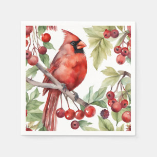 Guardanapo De Papel Red Cardinal e Red Berry Branch Natal