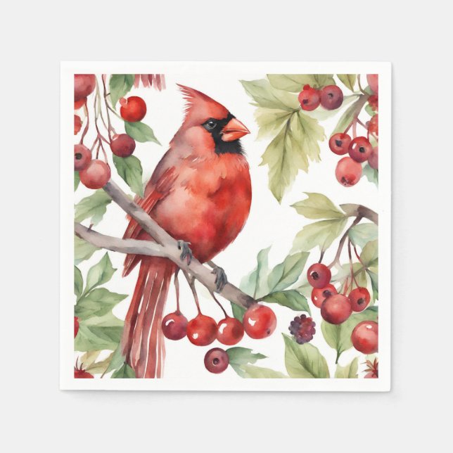 Guardanapo De Papel Red Cardinal e Red Berry Branch Natal (Frente)