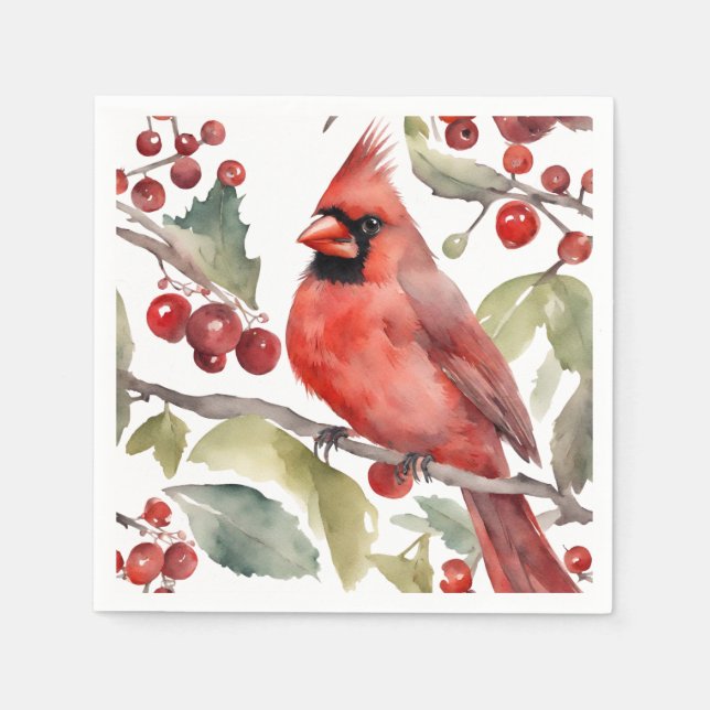 Guardanapo De Papel Red Cardinal e Wild Berries Natal (Frente)