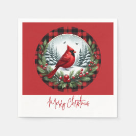 Guardanapo De Papel Red Cardinal with Holly Berries