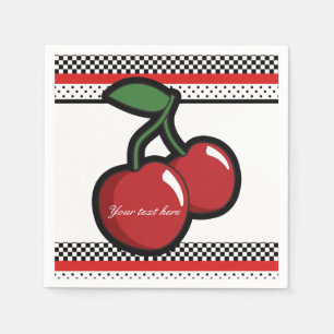 Guardanapo De Papel Red Cherries Retro Black & Red Custom Party
