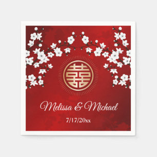 Guardanapo De Papel Red Cherry Blossoms Dourado Casamento Chinês Perso