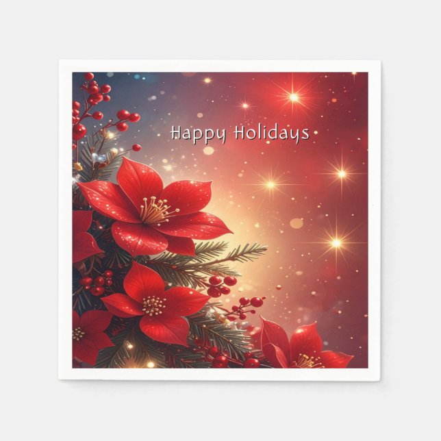 Guardanapo De Papel Red Christmas Floral Holiday Napkin (Frente)