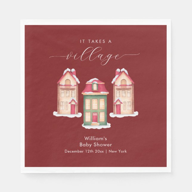 Guardanapo De Papel Red Cute Snow Gingerbread Village Baby Shower  (Frente)