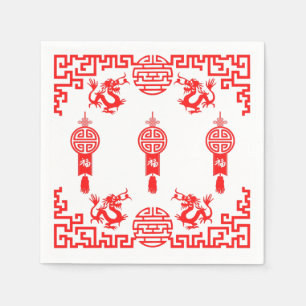 Guardanapo De Papel Red Dragon Oriental Coctail Napkins