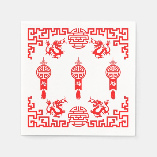 Guardanapo De Papel Red Dragon Oriental Coctail Napkins (Frente)