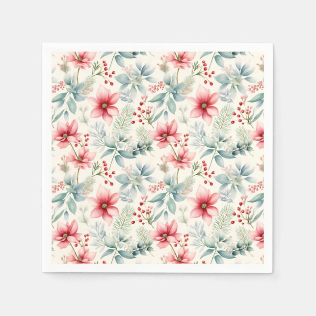 Guardanapo De Papel Red Floral Holiday Napkin (Frente)