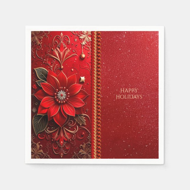 Guardanapo De Papel Red Flower Holiday Napkin (Frente)