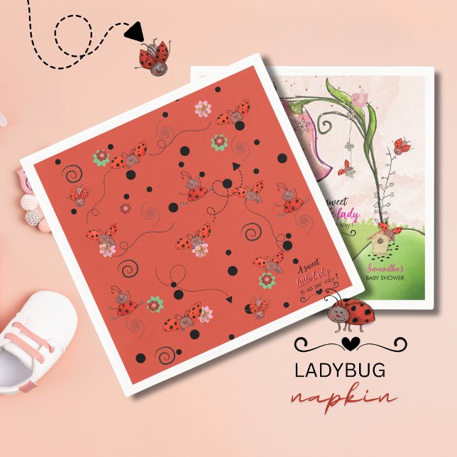 Guardanapo De Papel Red Flying Ladybug Pattern Baby Shower Napkins (Red Flying Ladybug Pattern Baby Shower Napkins)