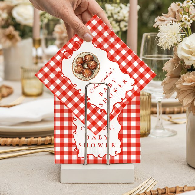 Guardanapo De Papel Red Gingham Meatball Baby Shower (Criador carregado)