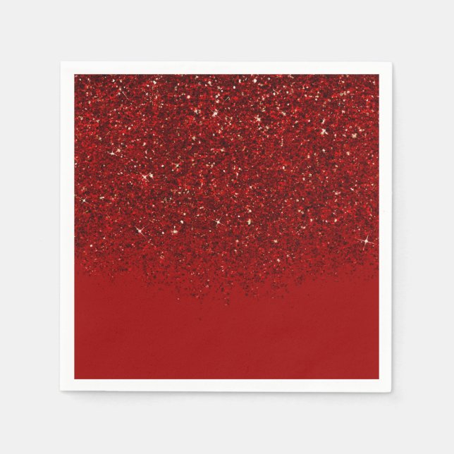 Guardanapo De Papel Red Glitter Glam Sparkle Elegante Chic Party (Frente)