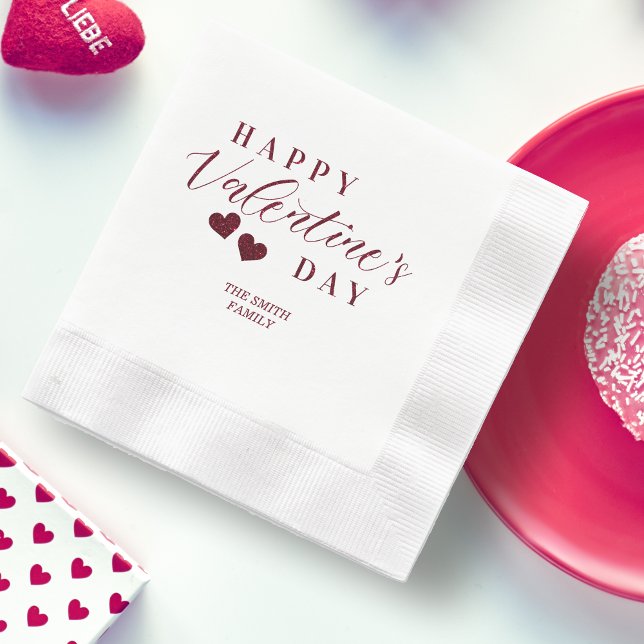 Guardanapo De Papel Red Glitter Happy Valentine's Day Hearts (Red Glitter Happy Valentine's Day Hearts Napkins.)