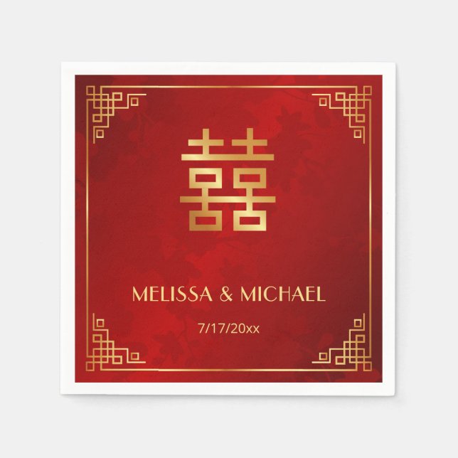 Guardanapo De Papel   Red  Gold Chinese Wedding Custom  (Frente)